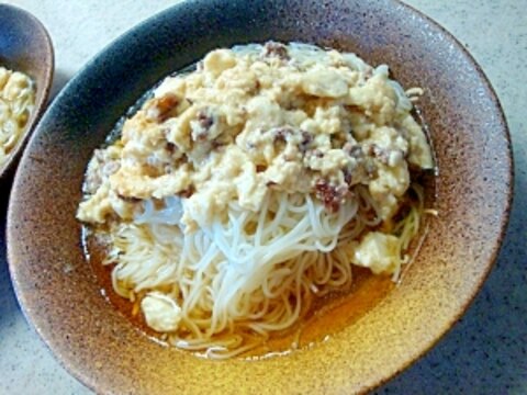 豆腐と挽肉みそ炒めそうめん